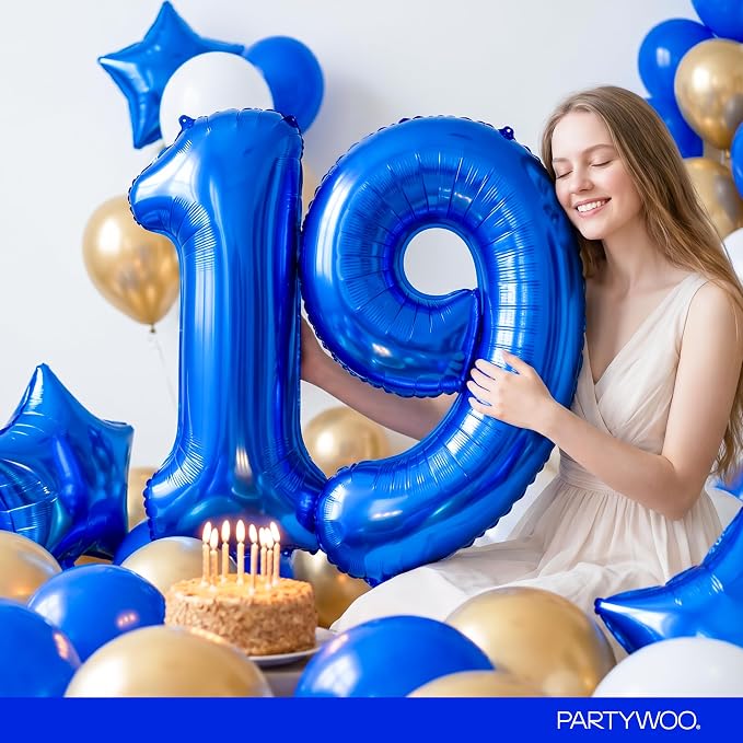 PartyWoo Number Balloons 40 Inch Blue Number 1 Kit - Image 8