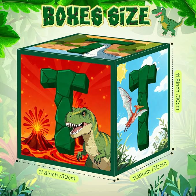 3 Pcs 2nd Dinosaur Birthday Decorations Two Birthday Balloon Boxes Dino Party - Image 2