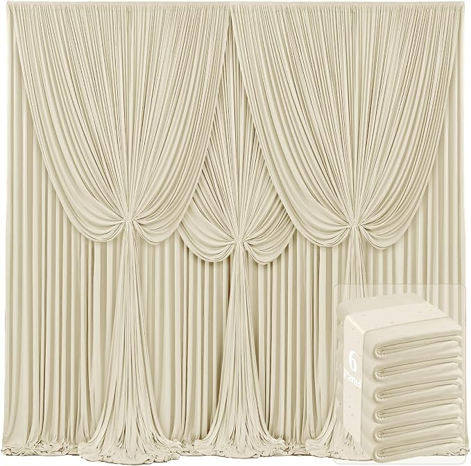 6 Panels Backdrop Curtains for Wedding Party Wrinkle Free Beige Backdrops by Tao-GePartyDecorations