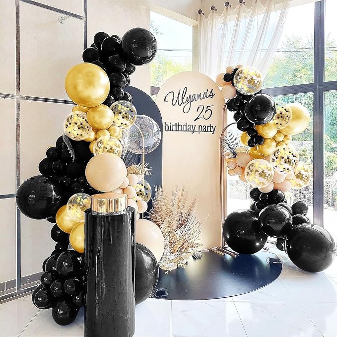 142 Pieces Black and Gold Balloon Garland Arch Kit Black and Gold Confetti - Image 7