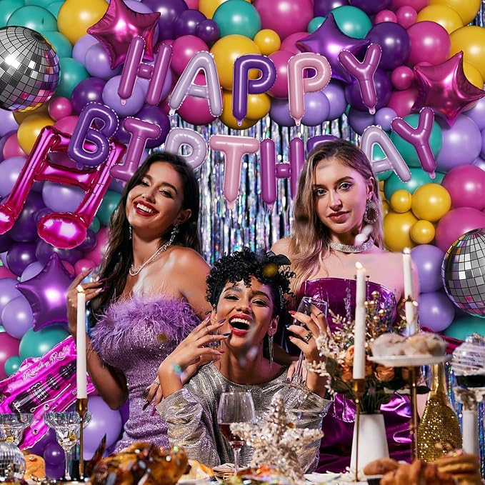 167PCS Purple Pink Teal K-Pop Music Themed Birthday Decorations - Image 2