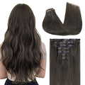GOO GOO Clip in Hair Extensions Real Human Hair, Remy Human Hair Extensions Clip ins for Women, Natural Human Hair, 18inch 110g 7Pcs, 1C Mocha Brown