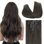 GOO GOO Clip in Hair Extensions Real Human Hair, Remy Human Hair Extensions Clip ins for Women, Natural Human Hair, 20inch 110g 7Pcs, 1C Mocha Brown