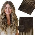 DOORES Invisible Clip in Hair Extensions 20 inch 150g 7pcs, Real Human Hair Invisi Edge Clip in Extensions, Virgin PU Clipins Straight Thickening Hairstyle, 4/27/4 Chocolate Brown to Caramel Blonde