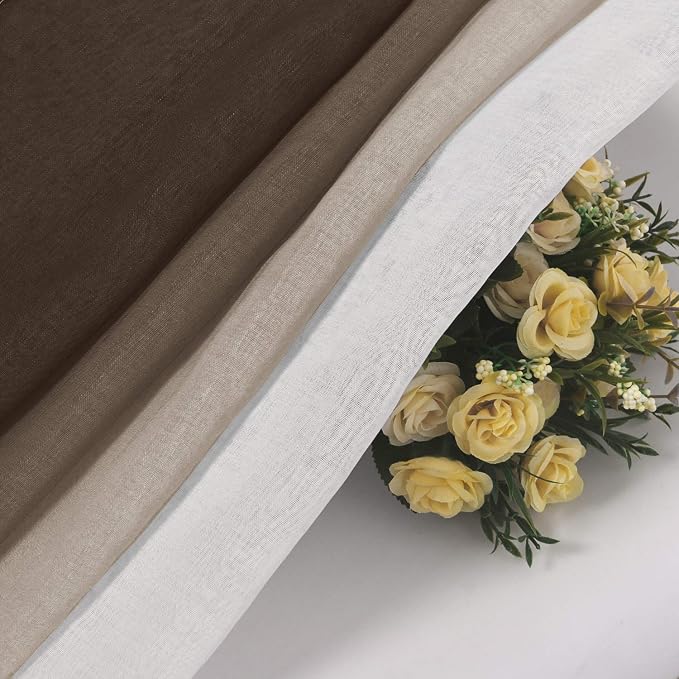 DWCN Brown Faux Linen Ombre Sheer Curtains - Image 6
