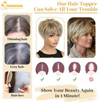 QUEENTAS Blonde Hair Topper for Women with Thinning Hair 6.5"*6"Large Coverage Short Synthetic Pieces with 5 Clips in Wiglets(Ombre Blonde)