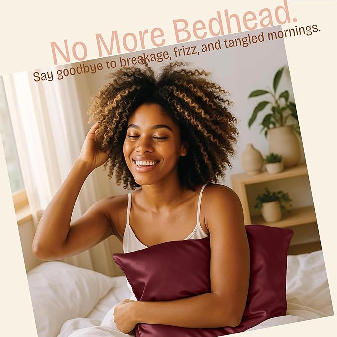 BLISSFORD Satin Pillowcase with Zipper, for Hair and Skin Care, Feels Soft and Cool Like a Silk Pillowcase, Satin Pillow Cases 2 Pack, Slik Pillow Cover, Burgundy, Standard, Set of 2