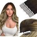 YoungSee Tape in Extensions Balayage Tape in Hair Extensions Human Hair Ombre Dark Brown to Brown with Blonde Tapes on Hair Extension 20pcs Real Hair 22In Long Hair Extension 50g for Parties