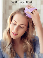 HEETA Scalp Massager Hair Growth Brush with Soft Silicone Bristles, Wheat Straw Handle, 2 Count (Beige & Purple, Round, All Hair Types)