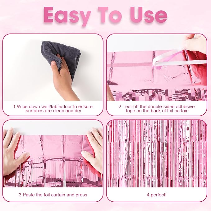 Voircoloria 3 Pack 3.3 x 8.2 ft Light Pink Foil Fringe Backdrop Curtains - Image 4