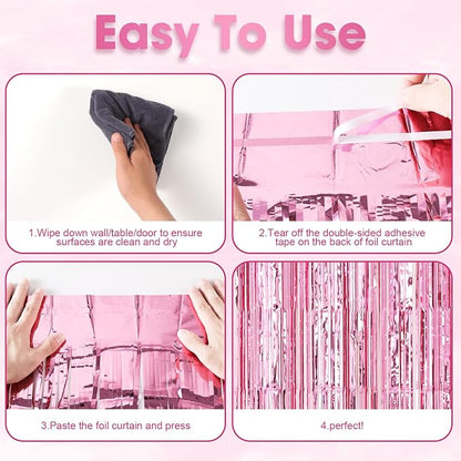 Voircoloria 3 Pack 3.3 x 8.2 ft Light Pink Foil Fringe Backdrop Curtains - Image 4