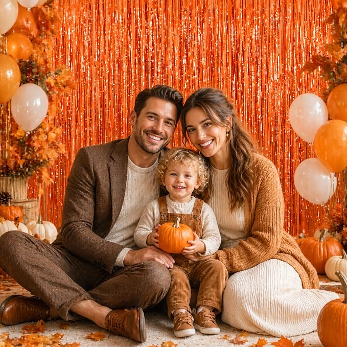 jijAcraft Orange Tinsel Foil Fringe Curtain, 3 Pack 3.2x6.5 Feet Orange Tinsel - Image 4