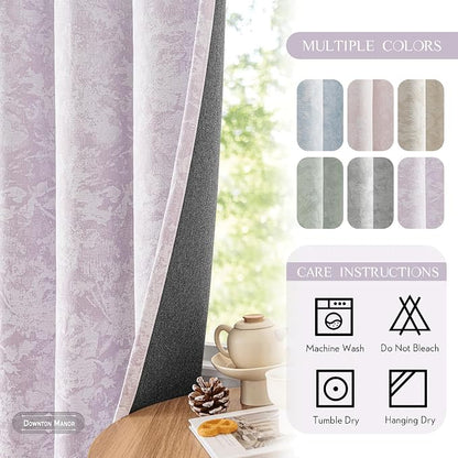 Beauoop Purple Floral Jacquard Blackout Curtains - Image 9