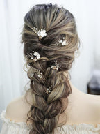 Handmade Pearl Bridal Wedding Hair Pins 6Pcs White Flower Gold Leaf Pearls Clips Bridal Hair Accessories for Women Brides Bridesmaid