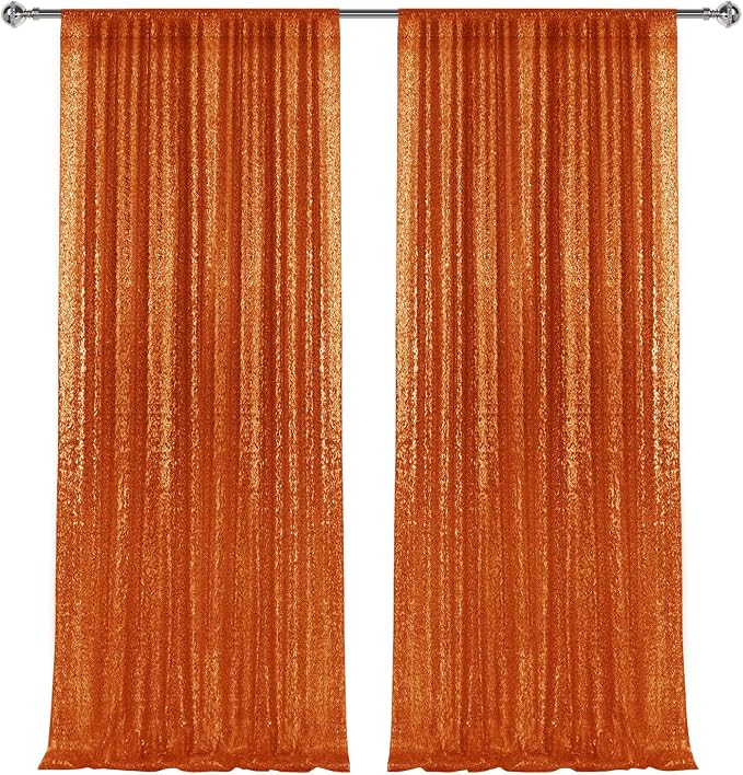 2×8FT-2PCS Orange Sequin Backdrop Curtains Panels, Photography Backdrop Glitter - Image 7