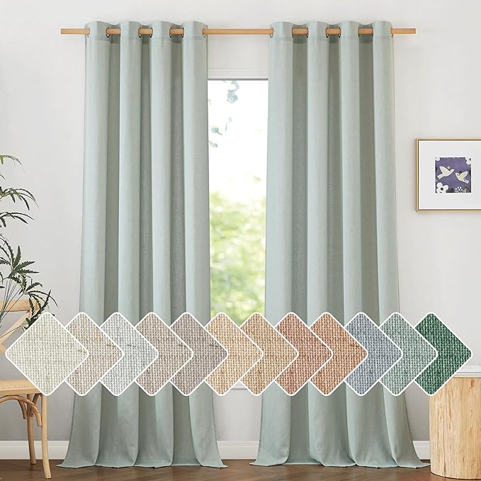 NICETOWN Flax Linen Sage Green 108 inch Curtains, Grommet Thick Linen Blend by NICETOWN