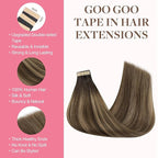 GOO GOO Tape in Hair Extensions Human Hair, 4D/14/5B Brunette Balayage, 26inch 60g 20pcs, Skin Weft Seamless Invisible, Silky Straight with Thick Ends, Remy Human Hair