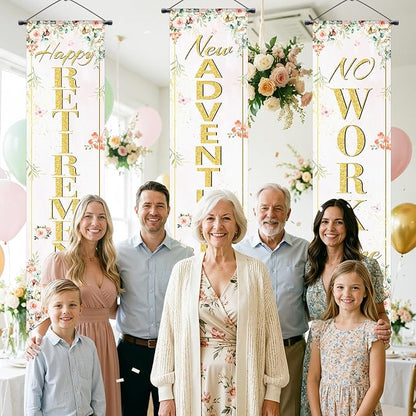 3Pcs Retirement Porch Sign Door Hanging Banner Floral Happy Retirement Banner - Image 7