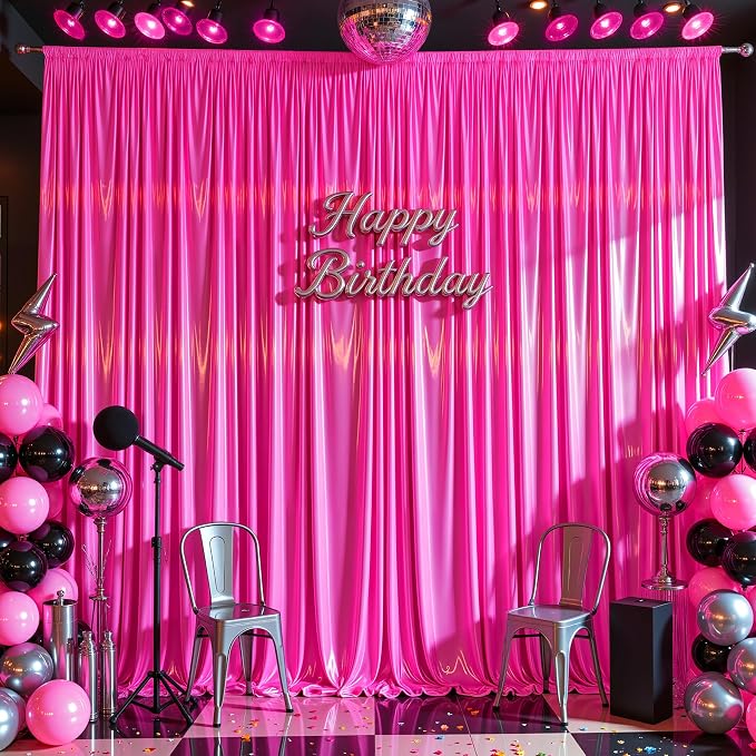 10x10 ft Hot Pink Glitter Backdrop Curtain - Image 3