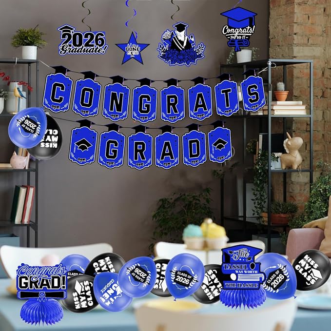 Graduation Decorations 2026 Blue Themed Set - Image 3
