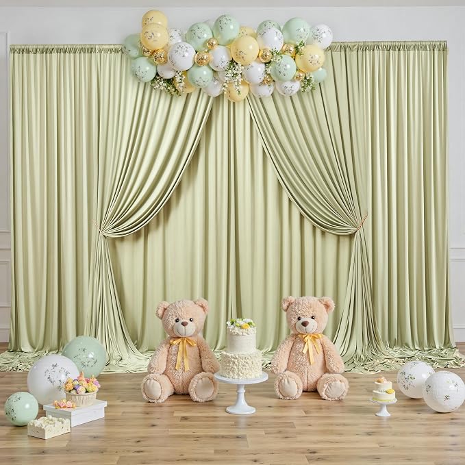 40 ft x 10 ft Wrinkle Free Light Green Backdrop Curtain - Image 7