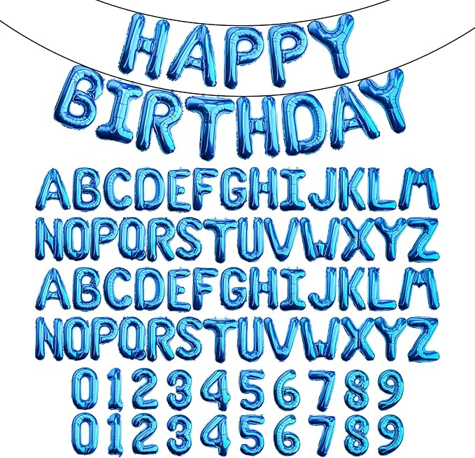 16" Blue Letter Number Balloons, Happy Birthday & 2 Sets of A-Z 0-9, Foil Mylar by Makeyourpartypop