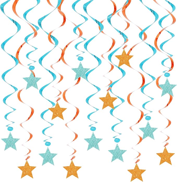BEISHIDA Blue Orange Glitter Stars Hanging Swirls Pre-Strung Stars Hanging by Beishida