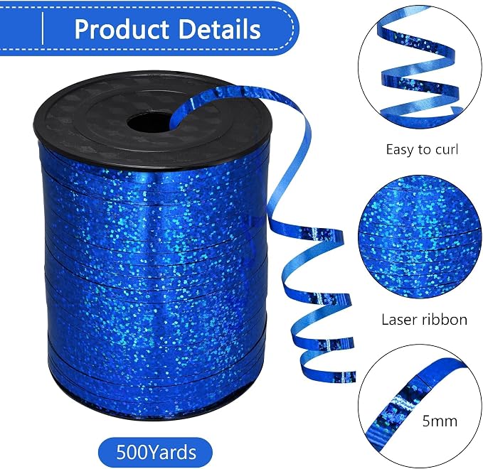 500 Yards Blue Shiny Curling Ribbon Shiny Metallic Roll - Image 2