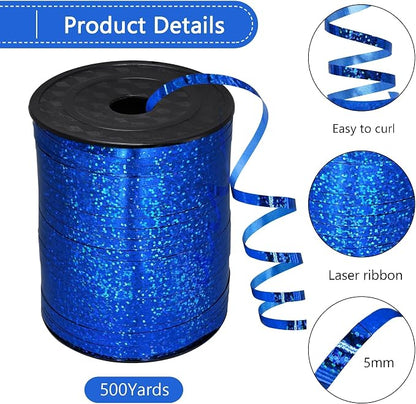 500 Yards Blue Shiny Curling Ribbon Shiny Metallic Roll - Image 2