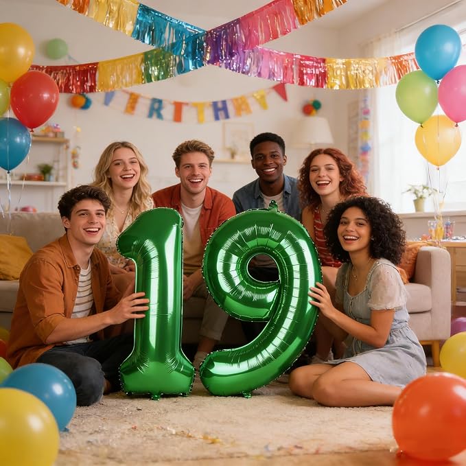 Number 19 Balloons 40 Inch for 19 91 Birthday Party Decorations, Dark Green | - Image 2