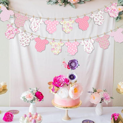 Pink Floral Baby Shower Banner for Girls, Baby Girl Onesie Garland, Boho Pink - Image 8