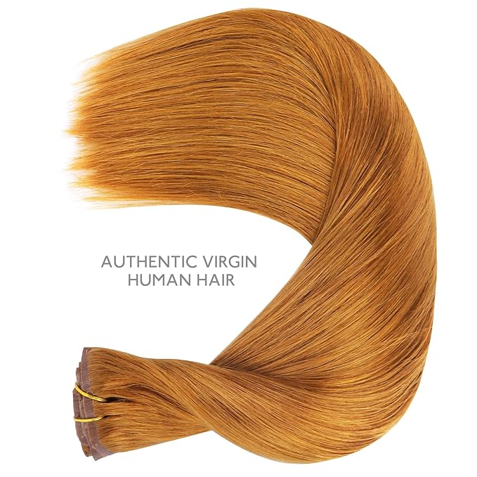 WENNALIFE Seamless Clip In Hair Extensions Human Hair, 16 Inch 130g 7pcs Auburn Ginger Real Hair Extensions Clip in Human Hair Invisible PU Skin Weft Natural Remy Human Hair Extensions
