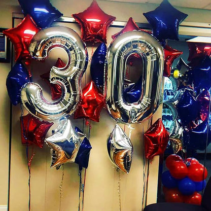 Blue Red Star Balloons, 18 Inch 12Pcs Navy Blue Red and Metallic Silver Stars - Image 3
