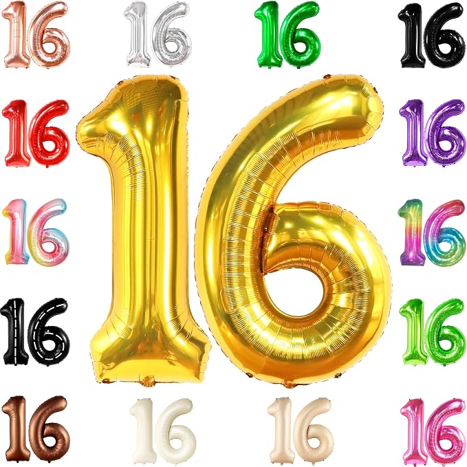 KatchOn Gold 16 Balloon Numbers 40 Inch | Gold Number 16 Balloons by KatchOn