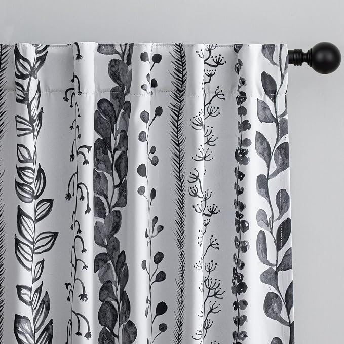 Boho Blackout Leaves Patterned Curtains 63 Inch Long 2 Panels Set by MEETSKY