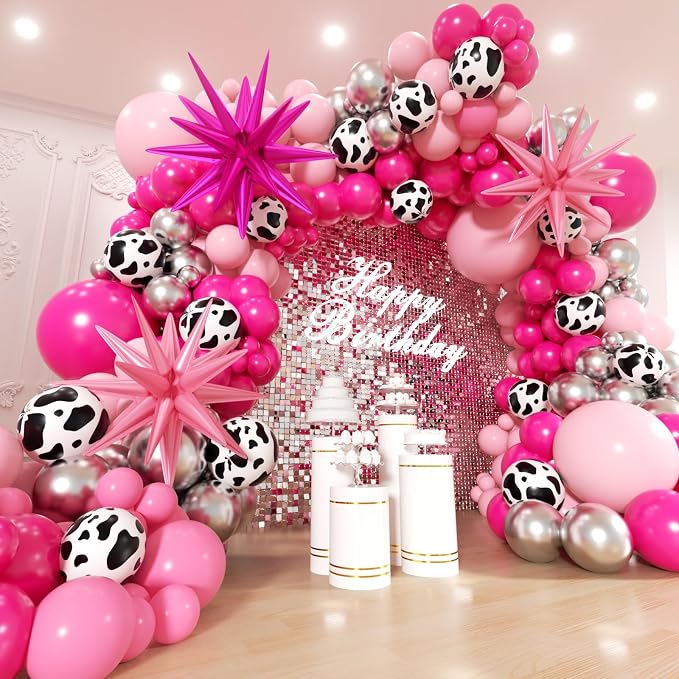 Disco Cowgirl Party Decorations 181Pcs Hot Pink Silver Cowgirl Balloon Arch by Unknown