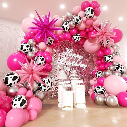 Disco Cowgirl Party Decorations 181Pcs Hot Pink Silver Cowgirl Balloon Arch by Unknown