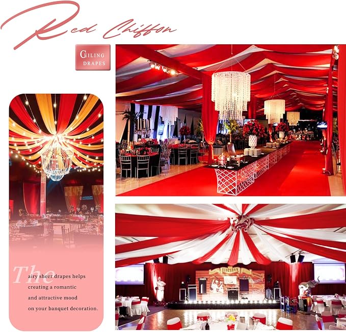 4 Panels Red Ceiling Drapes for Wedding Ceiling Drapes 5ftx30ft Wedding Arch - Image 5