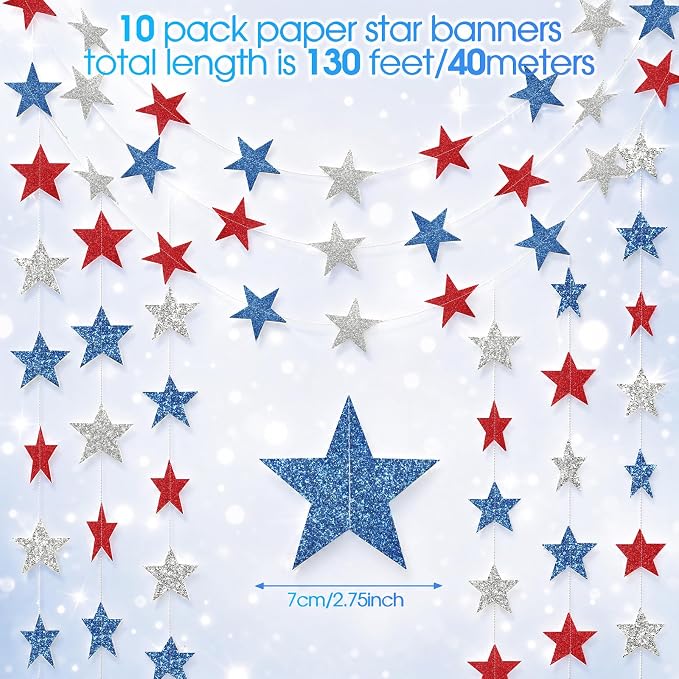 Patelai Glitter Star Garland Banner 2026 Graduation Decor 130 Feet Star Hanging - Image 2