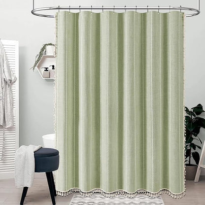 72x84 Long Boho Farmhouse Linen Heavy Duty Shower Curtain, Sage Green | Tall - Image 7