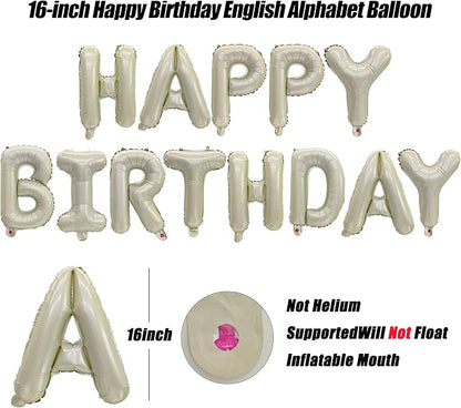 16In Cream White Happy Birthday Banner Beige Happy Birthday Letter Banner | - Image 2
