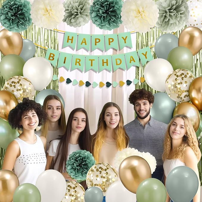Sage Green Happy Birthday Party Decorations - Image 4