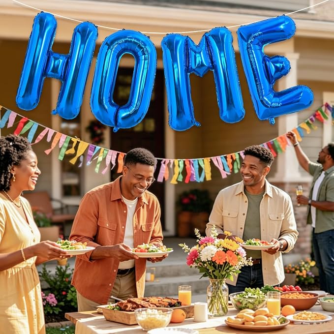 Blue HOME Balloons, 40 Inch HOME Letter Balloons Blue Home Balloon Banner - Image 5