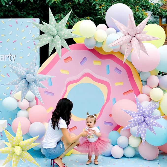 2Pcs Pink Macaron Polka Dot Explosion Pointed Star Foil Balloons/Candy Color - Image 7