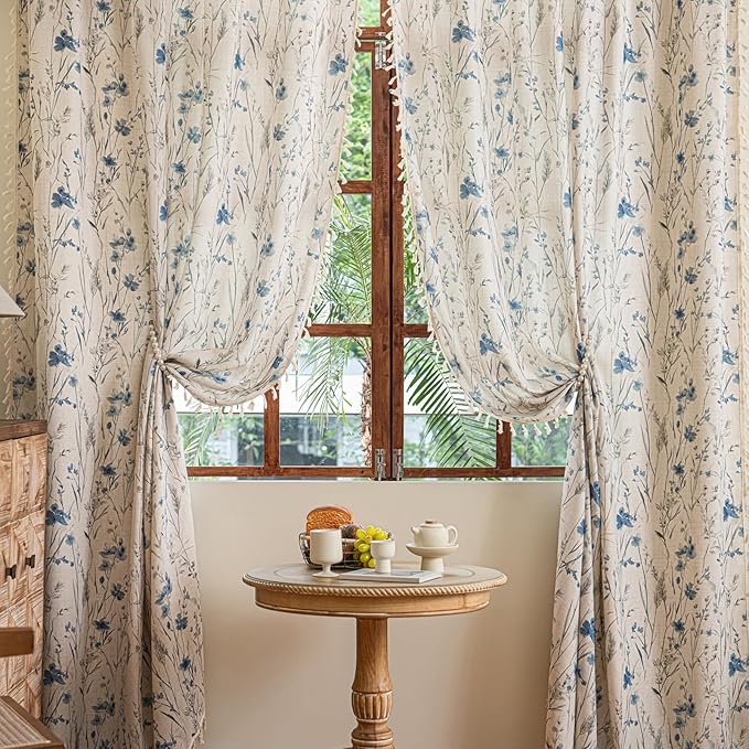 ENJOYBRIDAL Floral Curtains 96 Inches Rod Pocket Semi Sheer Drapes by ENJOYBRIDAL