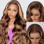 13x4 Full Lace Fronatal Wig Skinlike HD Lace Wig 4/27 Highlight Honey Blond Body Wave Lace Front Wigs Pre Plucked Tiny Knots with Baby Hair 200% Density for Women Body Wave Colored Wig