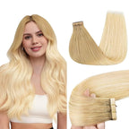 GOO GOO Tape in Hair Extensions Human Hair, O7/60F Ombre Ash Blonde with Frosted Highlights, 20inch 50g 20pcs, Skin Weft Seamless Invisible, Silky Straight with Thick Ends, Remy Human Hair