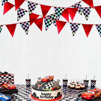 Racing Party Decorations Iridescent Checkered Red Pennant Banner Flag Hanging - Image 6