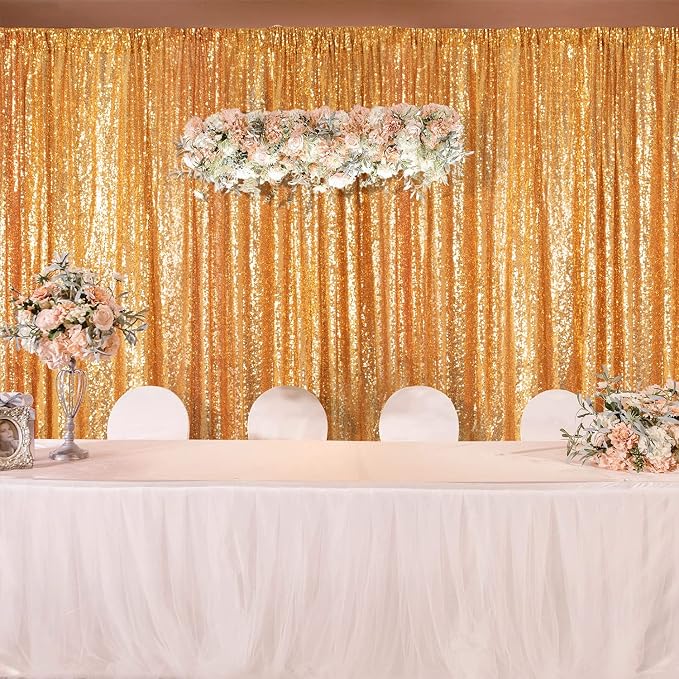 JYFLZQ Gold Sequin Backdrop Curtains 10ft x 10ft 1 Panel Glitter Photo Booth - Image 4