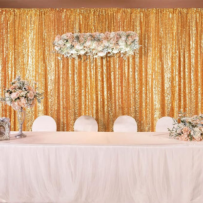 JYFLZQ Gold Sequin Backdrop Curtains 10ft x 10ft 1 Panel Glitter Photo Booth - Image 4